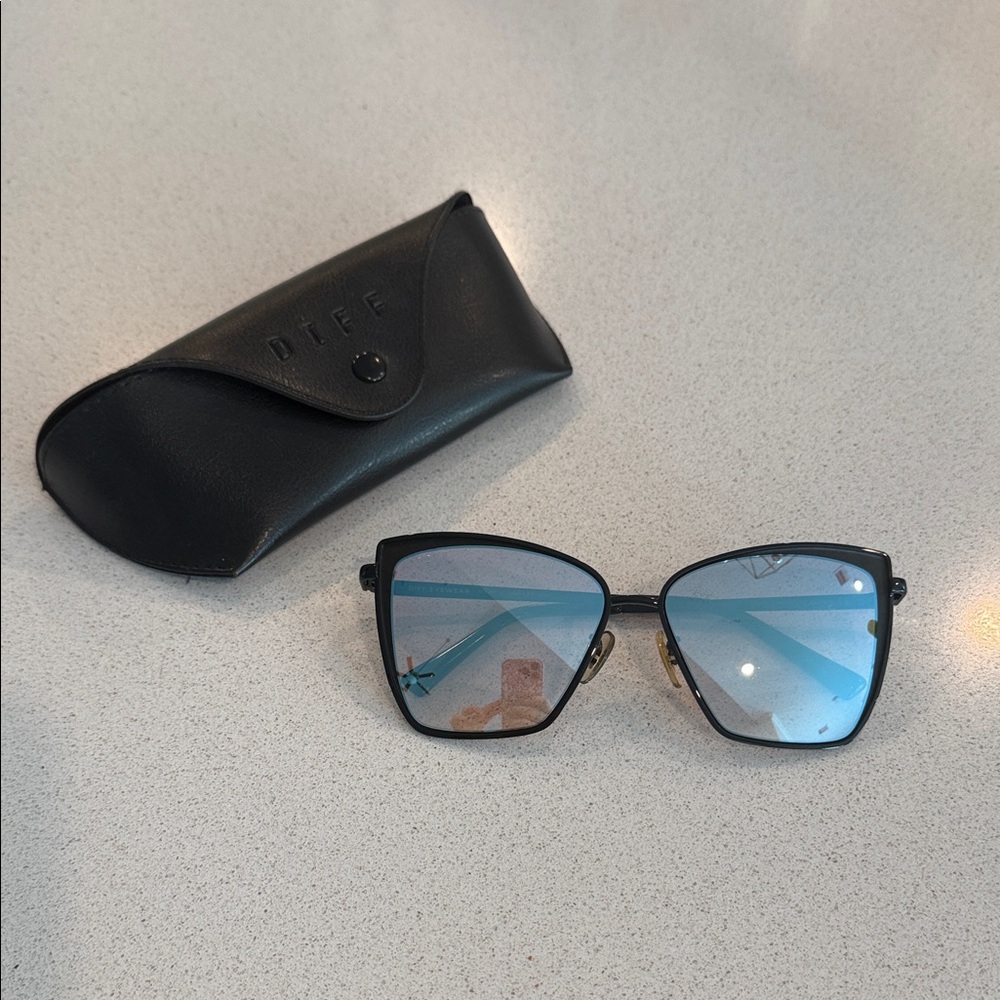 Diff Eyewear Black Frame Sunglasses with Blue Gradient Lenses